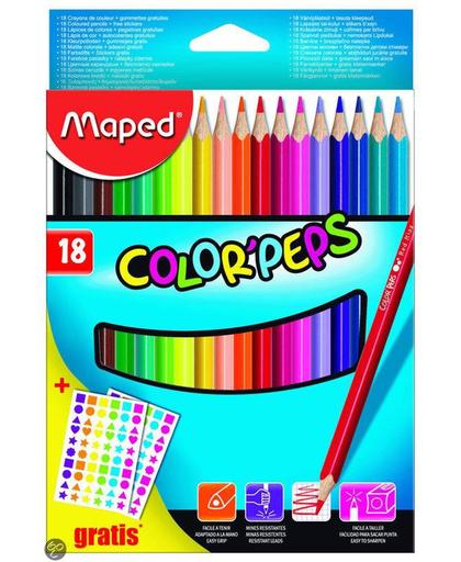 Maped kleurpotlood Color'Peps - 18 potloden - kartonnen etui - Gratis Stickers - 21 x 15 x 1 cm