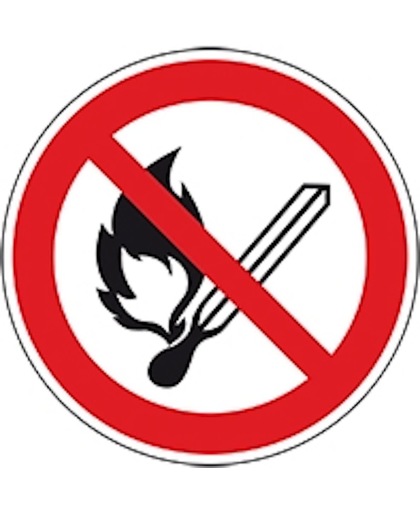Verbodssticker ‘Roken en open vuur verboden’, ISO 7010, Ø 300 mm