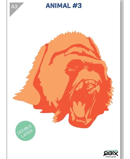 Gorilla Sjabloon - Kunststof Stencil - A3 42 x 29,7 cm - 2 lagen - Het gorilla hoofd is 25cm hoog