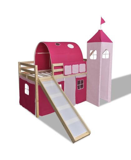 vidaXL Kinderhoogslaper met glijbaan en ladder hout roze