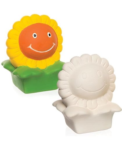 Keramische spaarpotten in de vorm van een zonnebloem voor kinderen om te versieren - Knutselset van porselein voor kinderen (doos van 2)