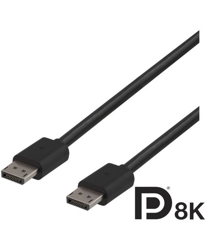 DELTACO DP8K-1020, DisplayPort naar Displayport Monitorkabel 8K, Gecertificeerd, 7680x4320 in 60Hz, zwart, 2m