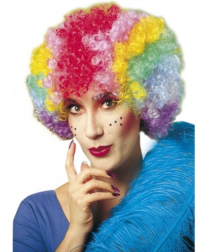 Clownspruik multikleuren voor dames