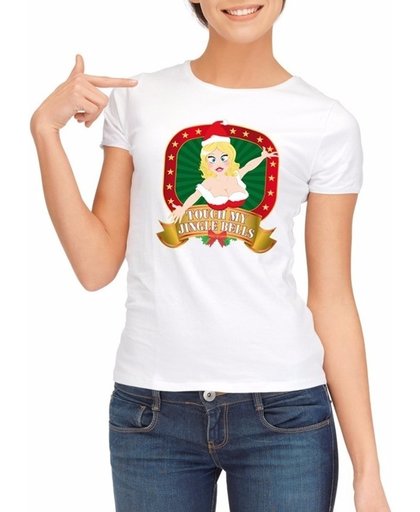 Foute Kerst shirt voor dames - Touch my jingle bells - wit XL
