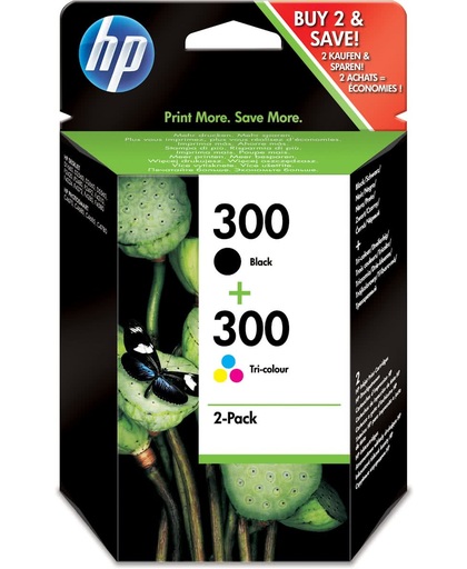 HP 300 originele zwarte/drie-kleuren inktcartridges, 2-pack inktcartridge
