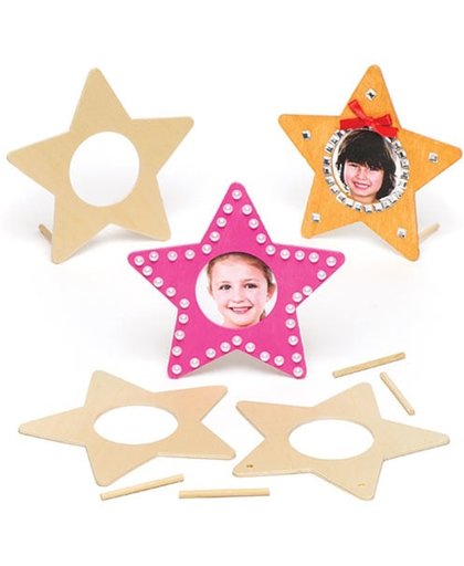 Houten fotolijstjes in stervorm die kinderen kunnen inkleuren en versieren (5 stuks per verpakking)