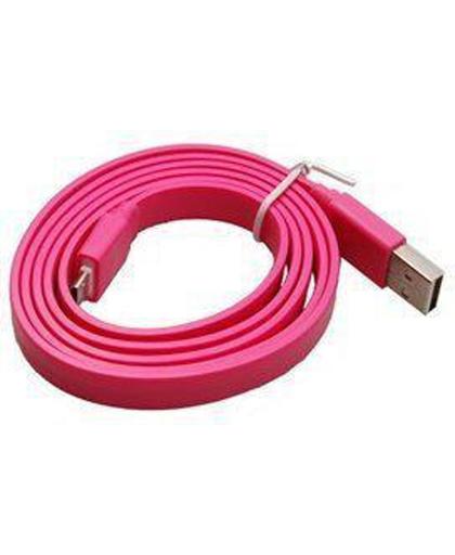 Platte Micro USB oplaad kabel 1 meter - Roze  (voor oa Samsung Galaxy S3 / S4 / HTC )