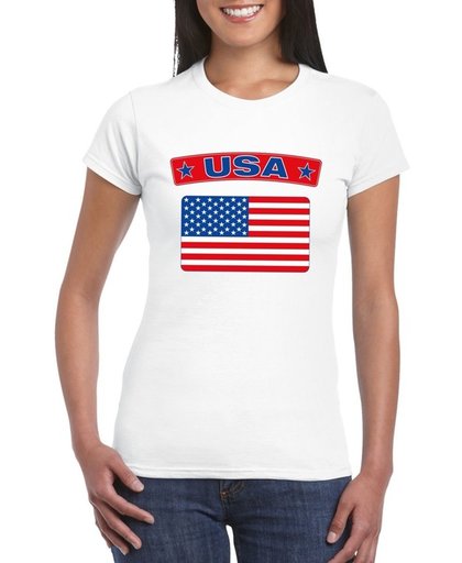Amerika t-shirt met Amerikaanse vlag wit dames M