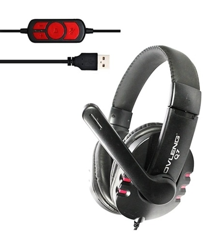OVLENG Q7 universeel Stereo Headset met Mic & Volume Control Key voor All Audio Devices, Kabel Length: 2m (Black + rood)