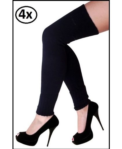 4x Dames knie-over beenwarmers zwart