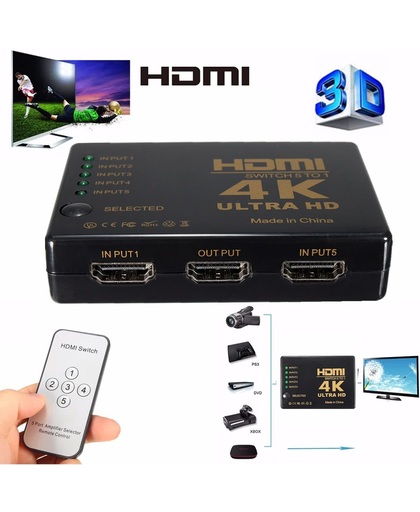 HDMI 4K Switch Splitter Inclusief Afstandsbediening 1080P 4K 5 Poorts