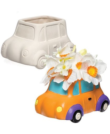 Keramische bloempotten in de vorm van een auto voor kinderen om te verven en versieren - Knutselset van porselein voor kinderen (doos van 2)