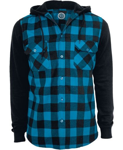R.E.D. by EMP Hooded Checked Flannel Sweat Sleeve Shirt Overhemd zwart-turquoise