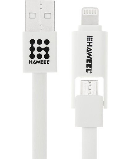 HAWEEL 2 in 1 Micro USB & 8 Pin naar USB Data Sync & laad Kabel voor iPhone 6s & 6s Plus / iPhone 6 & 6 Plus / 5 & 5S, Samsung Galaxy S6 / S5, Lengte: 1mwit