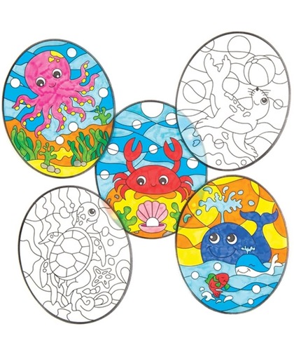 Raamdecoraties met zeedieren om in te kleuren voor kinderen om te ontwerpen, maken en ophangen – creatieve knutselset voor kinderen (verpakking van 12)