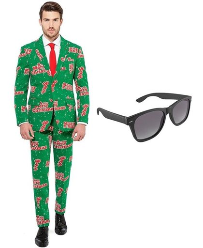 Merry Christmas print heren kostuum / pak - maat 52 (XL) met gratis zonnebril