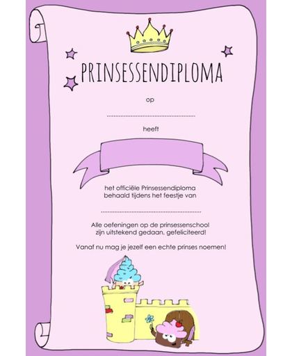 Prinsessen diploma's - kinderfeestje - diploma Prinses - 8 stuks