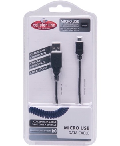 Cellularline MICRO USB DATA CABLE - COILED USB MICRO USB Zwart kabeladapter/verloopstukje