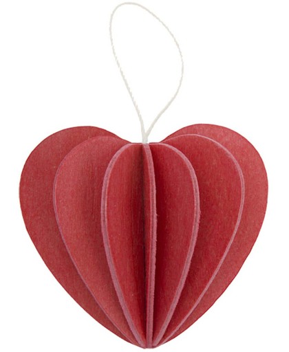 Lovi houten wens-/briefkaart met 3D hart 4,5 cm - rood