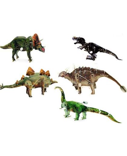 4 stuks opwindbare dinosaurus 3d puzzel