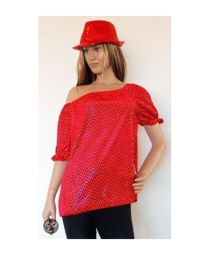 Dames blouse luxe glitter velours rood in de maat 36/38