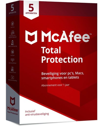 McAfee Total Protection 2018 - 5 Apparaten - 1 jaar - Nederlands - Windows / Mac / iOS / Android