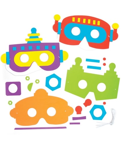 Sets met robotmaskers van foam voor kinderen om te versieren en op een verkleedpartijtje te dragen – creatieve knutselset voor kinderen (5 stuks per verpakking)