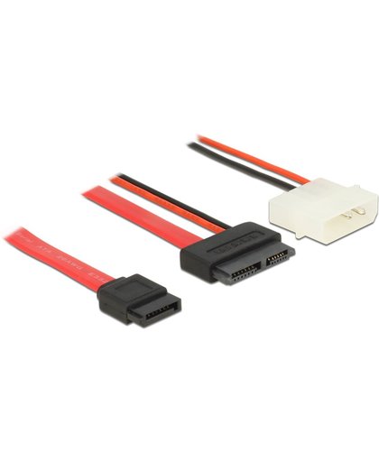 DeLOCK 84789 0.15m SATA 13-pin SATA 7-pin + 4-pin Molex Zwart, Rood SATA-kabel