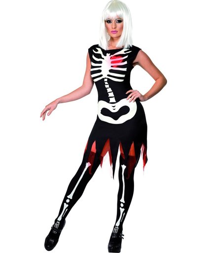 Halloween jurkje met Skelet print en hart met Led verlichting | Kostuum dames maat S (36-38)