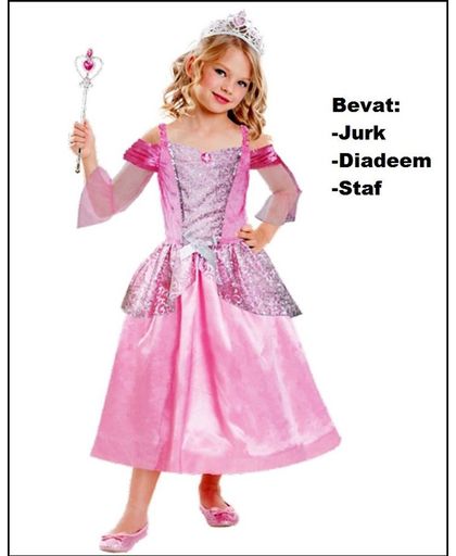 Prinses verkleedset roze kids 3-delig mt.98/104