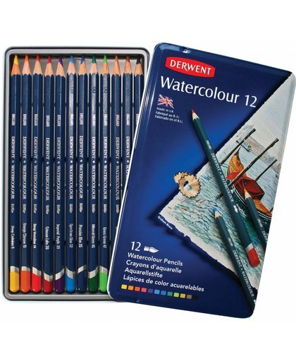 Derwent Watercolour potloden assorti in blik 12 stuks