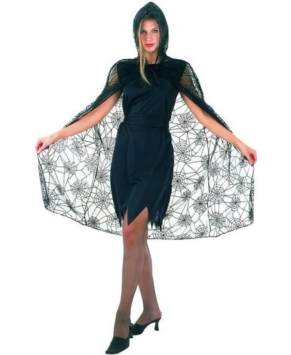 Zwarte Halloween cape met spinnenweb voor dames - Verkleedkleding - Maat One Size