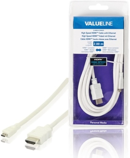 Valueline HDMI kabels High Speed HDMI-kabel met ethernet HDMI-connector - HDMI micro-connector 2,00 m wit