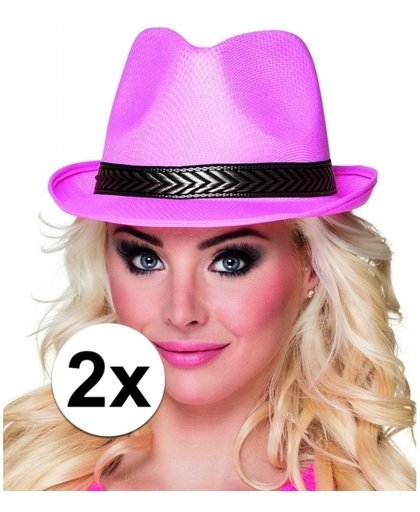 2x Roze Toppers trilby hoeden voor volwassenen