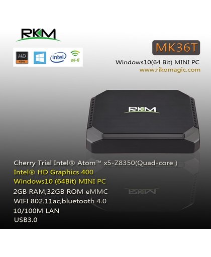 Rikomagic MK36T 1.44GHz x5-Z8350 Zwart Mini PC