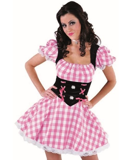 Roze dirndl met geblokte rok en Edelweiss applicatie - Oktoberfest kostuum dames maat 50/52 (XXL)