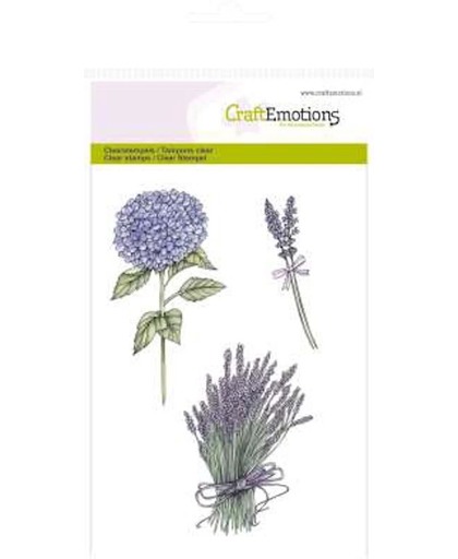 Clearstempel A6, craft emotions, hortensia en lavendel blauw 1091