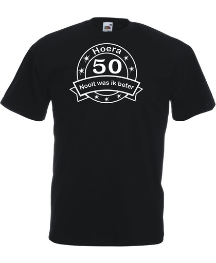Mijncadeautje - Unisex T-shirt - Hoera 50 nooit was ik beter -  zwart - maat XXL