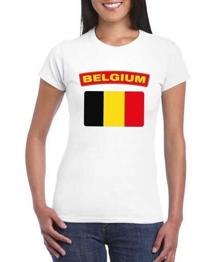 Belgie t-shirt met Belgische vlag wit dames - maat XL