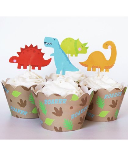 LeuksteWinkeltje Cocktailprikkers Dino dinosaurus - cocktail prikkertjes cupcake toppers - 12 stuks -