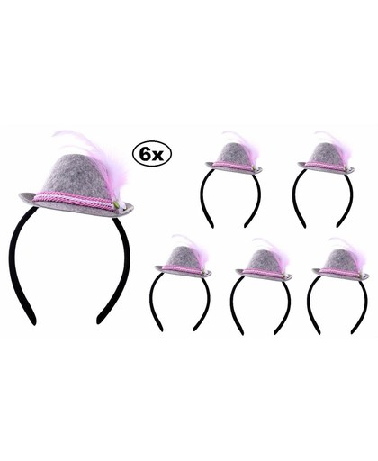 6x Mini Tiroler hoedje roze op hoofdband