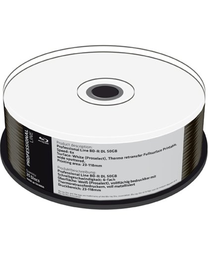 MediaRange BD-R DL Pro-Line thermisch full-printable 50 GB 6x speed in cakebox 25 stuks