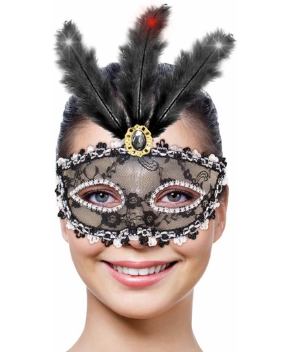 Venetiaans Masker Metallic Zwart met LED