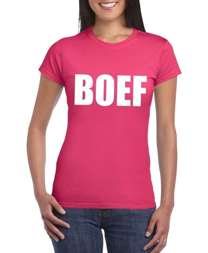 Boef tekst t-shirt roze dames XL