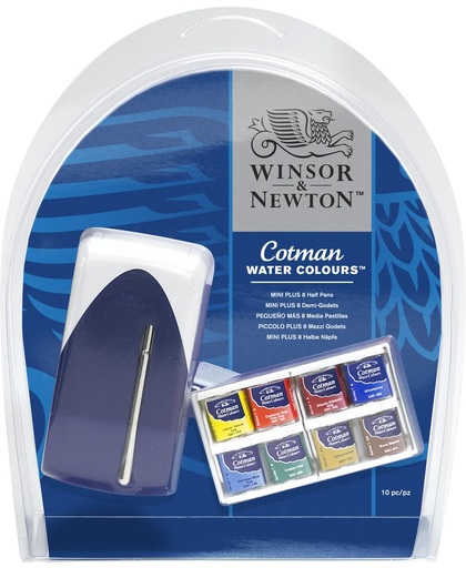 Winsor & Newton Cotman Aquarelverf Mini Plus Set 8 halve napjes + penseel