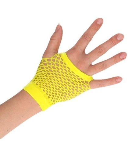 Gele grunge/gothic korte visnet handschoenen voor volwassenen