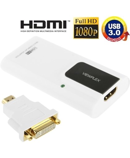 USB 3.0 naar HDMI Adapter met VGA Adapter, ondersteunt Full HD 1080P, uitbreidbaar tot 6 weergave apparaten wit