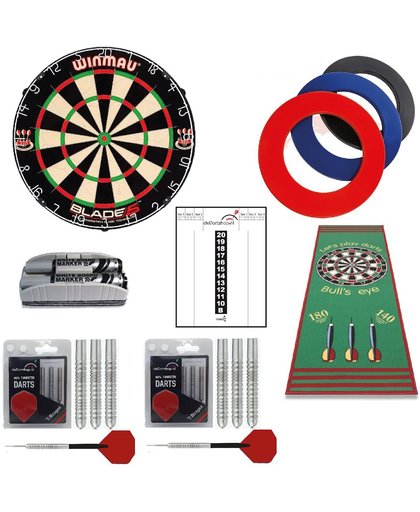 Winmau - Professional Startersset - Dartbord - dartpijlen - zwarte surround ring - dartmat - Whitebord - Wisser - stiften