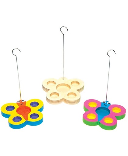 Houten voederbakjes in de vorm van een vlinder die kinderen naar eigen smaak kunnen versieren – creatieve knutselset voor kinderen (verpakking van 2)