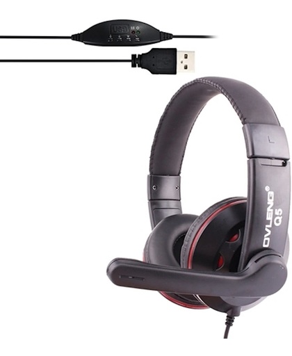 OVLENG Q5 universeel Stereo Headset met Mic & Volume Control Key voor All Audio Devices, Kabel Length: 2m (Black + rood)